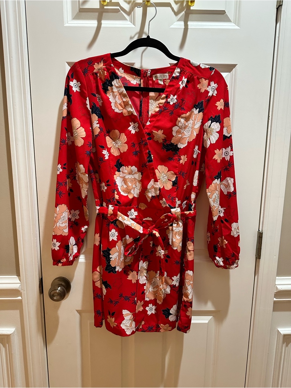 Lila Rose Red Floral Wrap Romper with Tie Belt sz. 2